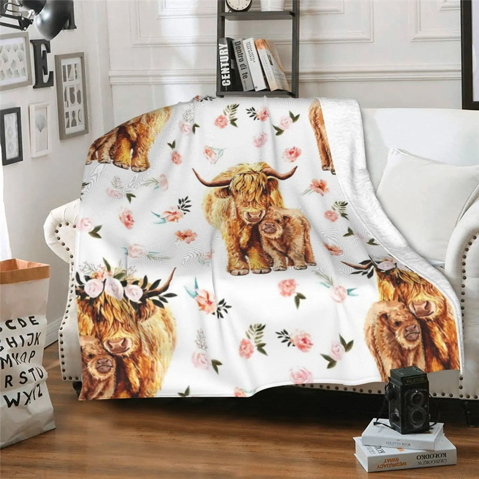 Highland Home Textiles - المرتفعات البقرة بطانية الحيوان الفراش رمي