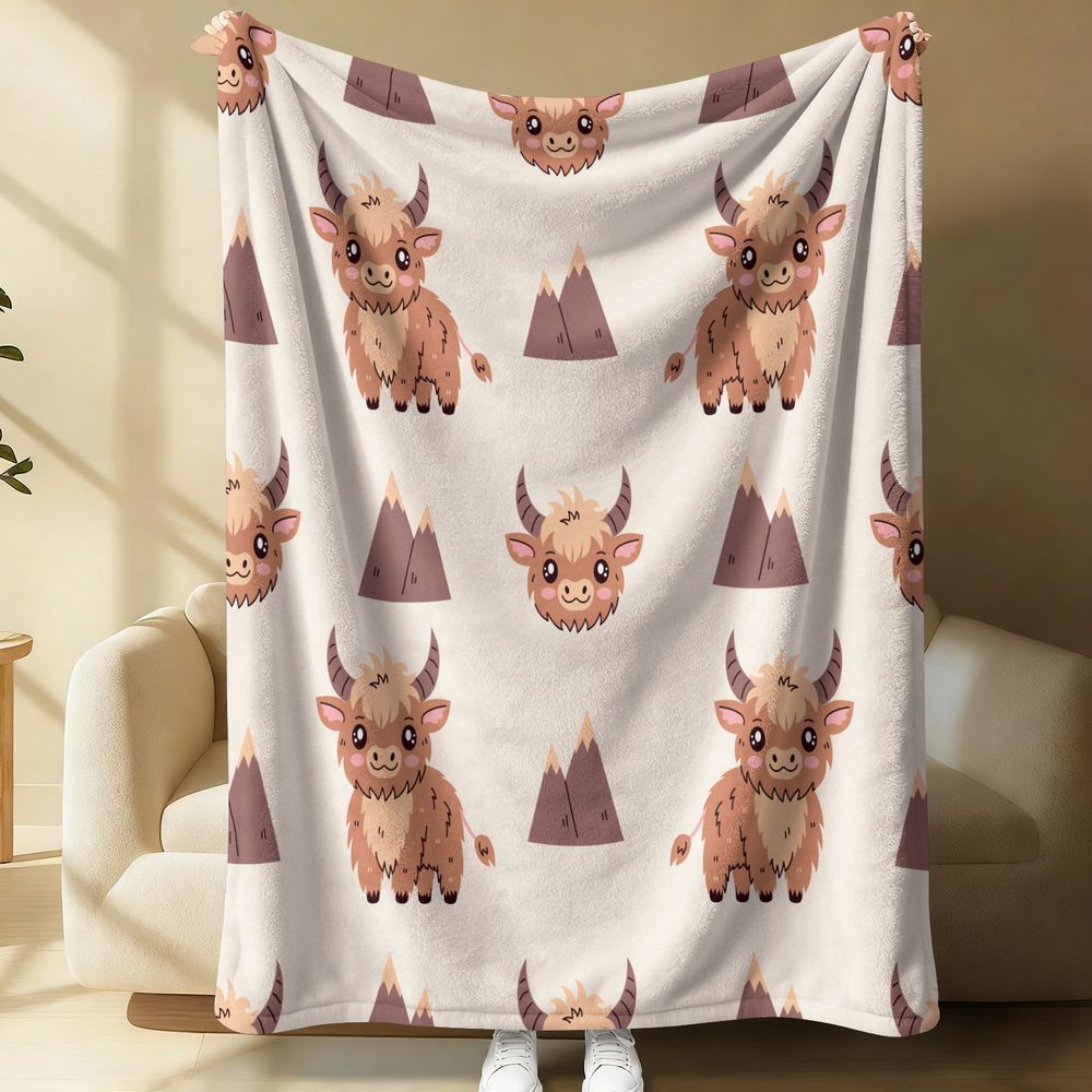 Highland Home Textiles - بطانية من الفلانيل بطباعة بقرة هايلاند