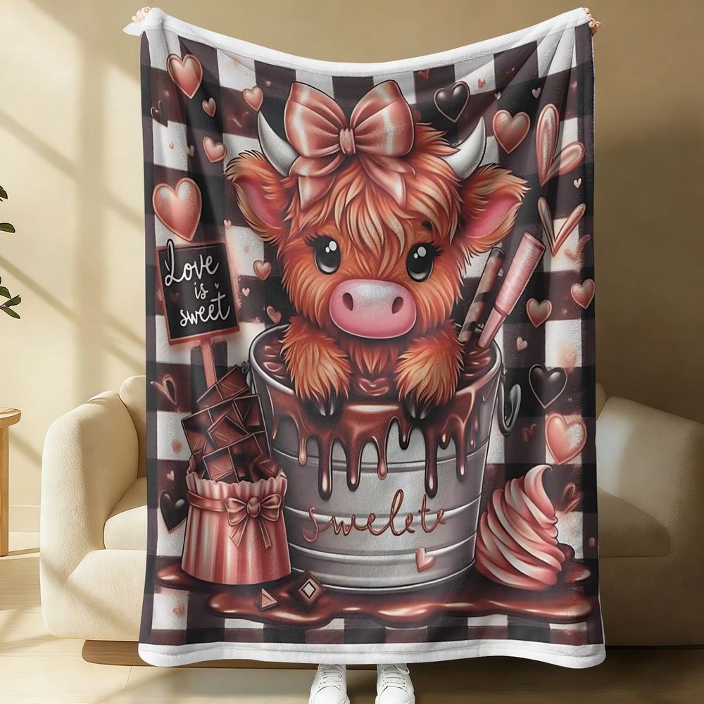 Highland Home Textiles - بطانية فلانيل مطبوعة بتصميم أبقار هايلاند