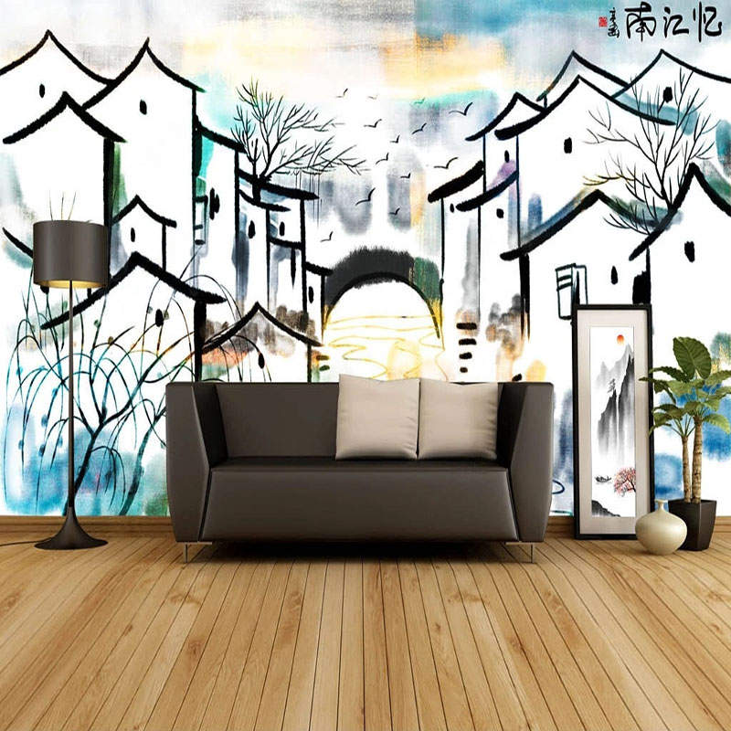 Home Textiles City - مخصص جدارية خلفية النمط الصيني مجردة