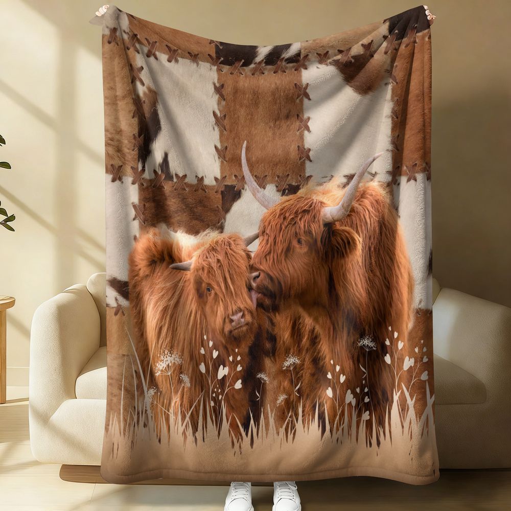 Highland Home Textiles - بطانية من الصوف والفانيلا بطباعة رقمية
