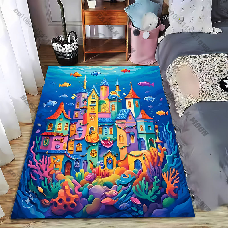 Home Textiles City - سجادة بتصميم مدينة تحت الماء بألوان