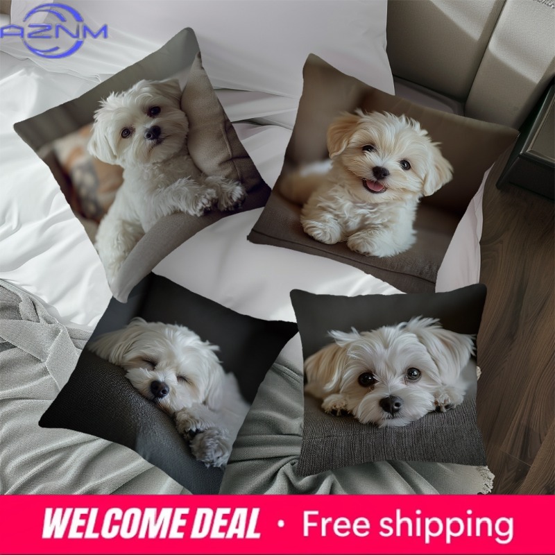 Home Textiles Photos - أغطية وسائد مزينة بصور الكلاب المالطيّة،