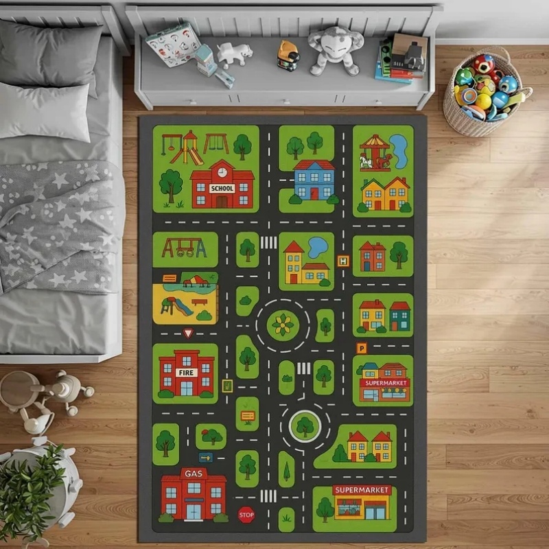 Home Textiles City - سجادة لعب تعليمية للأطفال بتصميم خريطة