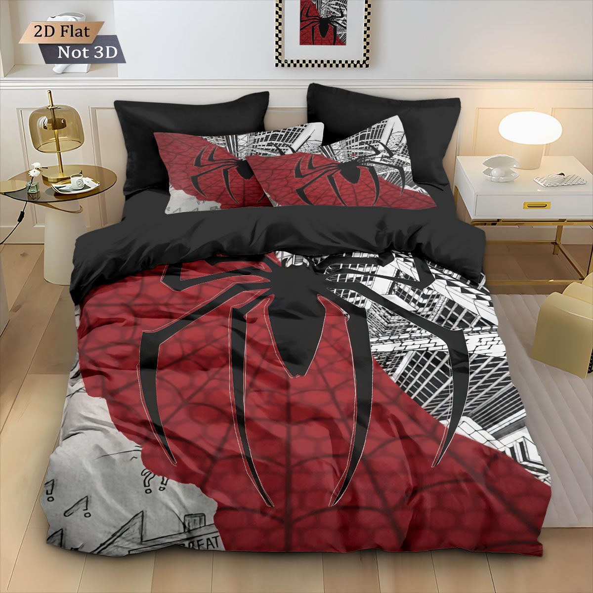 Home Textiles Bedding - طقم لحاف مطبوع عليه عنكبوت أسود