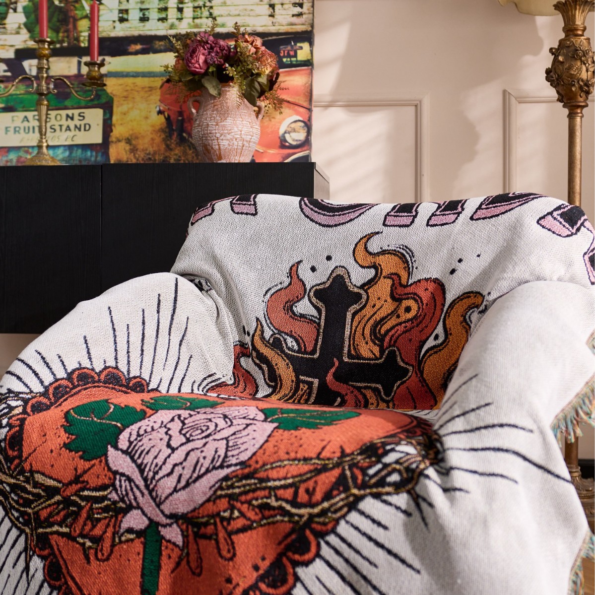 بطانية أريكة بنمط الوشم العتيق - مراجعة Home Textiles City وسعره