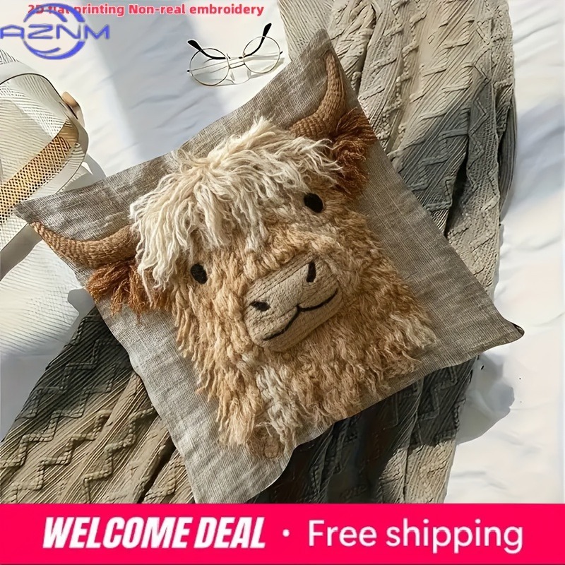 غطاء وسادة مطبوع بتصميم بقرة ه - مراجعة Highland Home Textiles وسعره